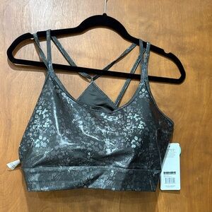 Marika Metallic Floral Sports Bra - Silver and Black